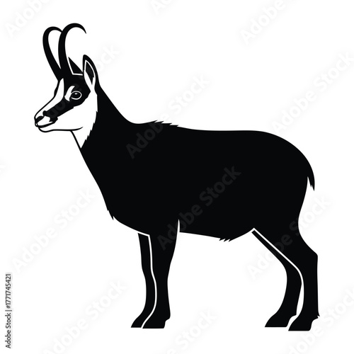 Silhouette of a chamois, showcasing its distinctive horns and agile build, perfect for illustrating mountain wildlife