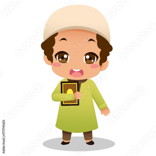 MUSLIM CARTOON CHILDREN VECTOR ILLUSTRATION 7 bring the koran