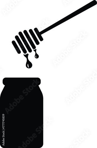 Traditional honey pot with dipper silhouette illustration isolated on white background