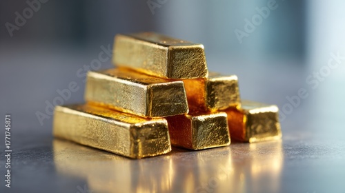 Wallpaper Mural Shiny Gold Bars Stacked on a Surface Reflecting Light, Symbolizing Wealth, Luxury, Investment, and Financial Security in Economic Markets Torontodigital.ca
