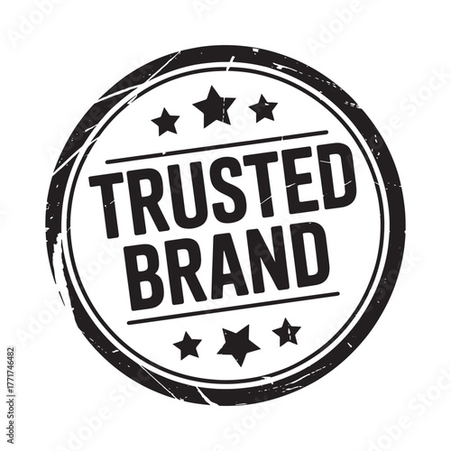 Black and white distressed stamp with the words trusted brand