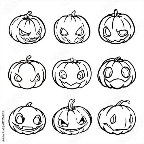 vector design bundle pumpkin halloween stickers clean line art