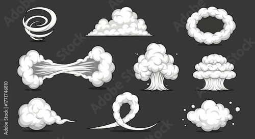 Dynamic Cartoon Smoke and Cloud Effects Set Explosions, Speed, Swirls, and Vapors