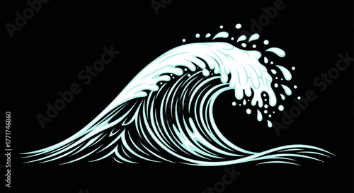 Stylized White Water Wave on Black