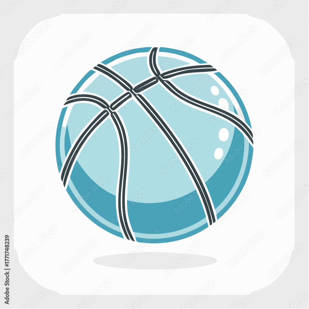 Naklejka premium A blue basketball with black lines, symbolizing sports and games, captured in a simple, clean illustration style