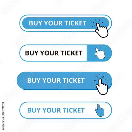 White and blue buy your ticket bar buttons isolated on a white background