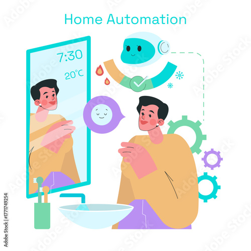 Smart Mirror Home Automation Morning Routine Illustration