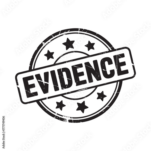 Distressed circular stamp with the word evidence and stars