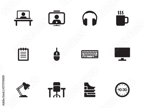 Office Essentials: A collection of essential office items, artfully arranged, showcasing the tools and elements integral to a productive workspace.