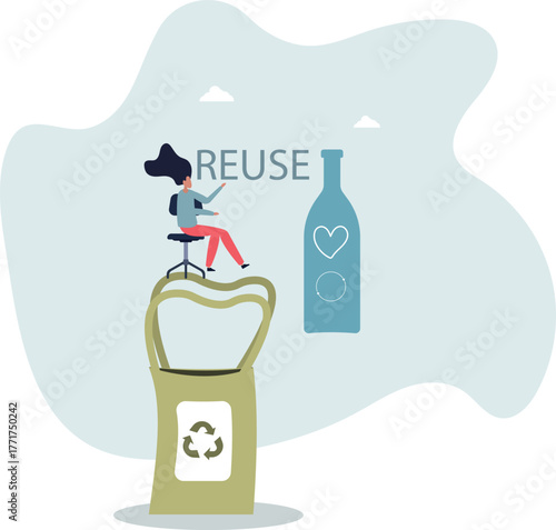 Reuse materials and recycle paper or plastic packaging.Zero waste lifestyle as sustainable, nature friendly or environmental thinking .life and employment of people.