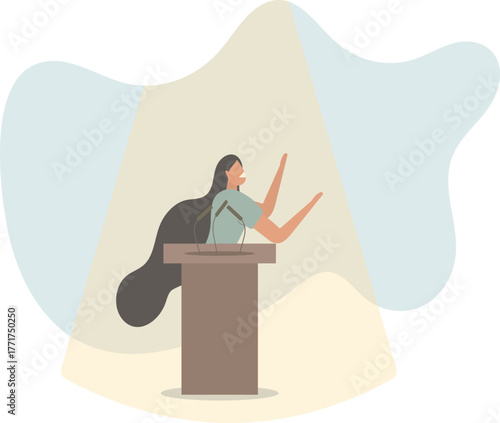 Public speaking skill, confident, charisma, hand gesture, voice and expression to win the audience concept.life and employment of people.