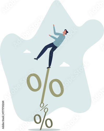 Risky interest rate hike causing business slow down or investment crisis, risk of economic recession, unstable financial or banking debt problem concept.life and employment of people.