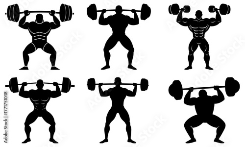 Powerful athletes lifting heavy weights demonstrating strength and dedication in dynamic poses, perfect for fitness and sports promotions