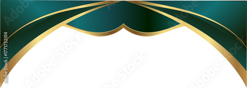 Luxury emerald green and gold foil wave corner border with metallic smooth curve corner, perfect for elegant labels, packaging, invitations and background templates.