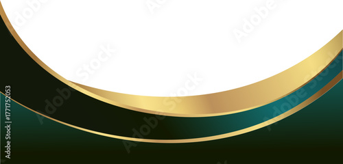 Luxury emerald green and gold foil wave corner border with metallic twist ribbon accent, perfect for elegant labels, packaging, invitations and background templates.