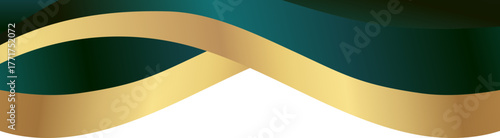 Luxury emerald green and gold foil wave corner border with metallic emerald glow arc, perfect for elegant labels, packaging, invitations and background templates.
