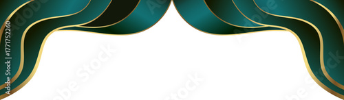 Luxury emerald green and gold foil wave corner border with metallic refined gold border, perfect for elegant labels, packaging, invitations and background templates.