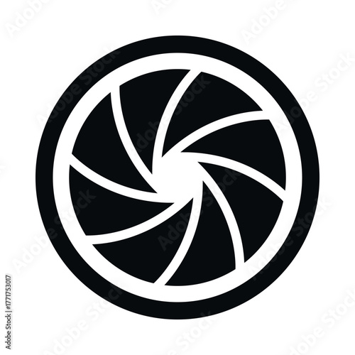 Camera shutter icon on white background suitable for use in graphic design, digital art and photography related materials.