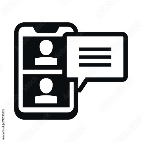 Mobile group video chat icon showing people connected through a virtual platform for communication and interaction