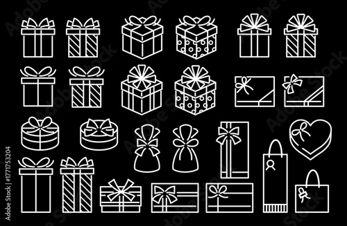 太い白線 シンプルでかわいいプレゼントボックス（黒背景）