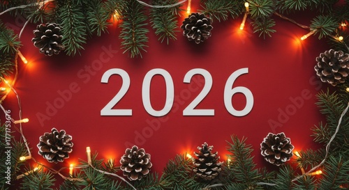 Happy Christmas 2026 Table Background with Decorations, Festive Holiday Setting and Celebration Concept