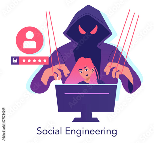 Social Engineering Threat Vector Illustration with Hacker