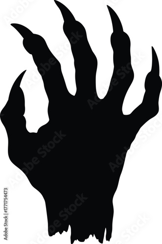 Silhouette of a clawed monster hand reaching out threateningly vector