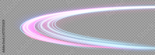 Vector dark blue abstract background with ultraviolet neon glow, blurry light lines, waves. High speed effect motion blur night lights blue and red. Magic shining neon light line trails.