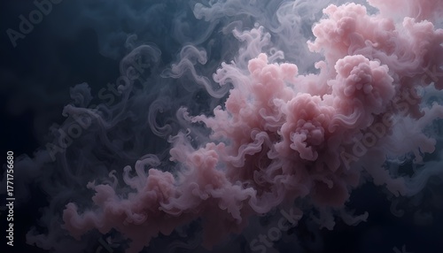 Abstract fog and smoke swirling on a dark background — mysterious misty atmosphere with soft gradients, blending haze and vapor for dramatic visual effect.