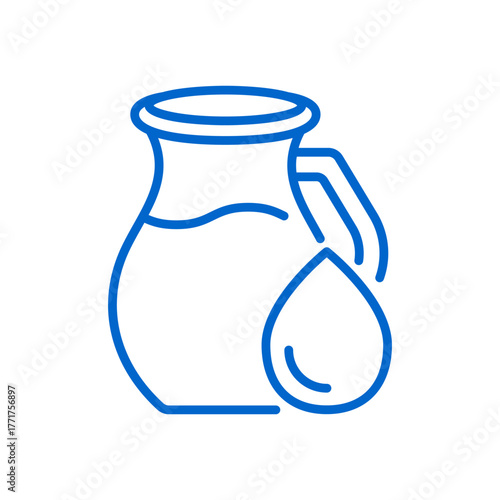 Whole Milk Icon. Thin Line Illustration of a Milk Jug with Drop Symbol Representing Full Cream Dairy Milk Product, Rich Texture, and Natural Nutrition.
