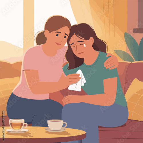 Happy young couple smiling and sitting together at home, enjoying coffee and breakfast