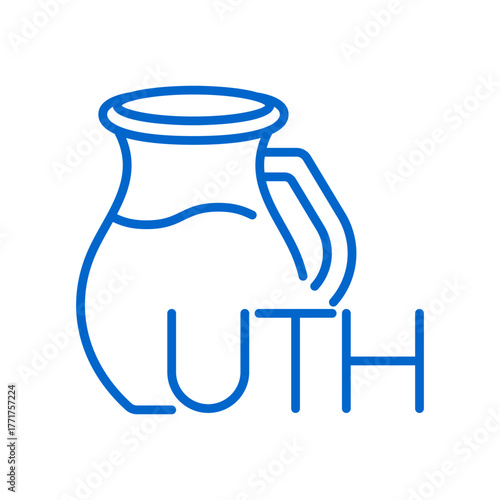 UHT Milk Icon. Thin Line Symbol of Dairy Jug with UHT Label Representing Ultra High Temperature Sterilized Product for Long Shelf Life and Safe Consumption.