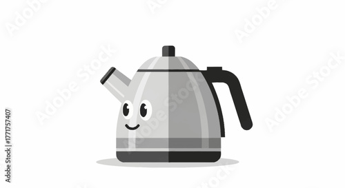 Adorable cartoon kettle character ready to brew up some fun, perfect for kids' content, cheerful designs, and animated projects with a whimsical touch
