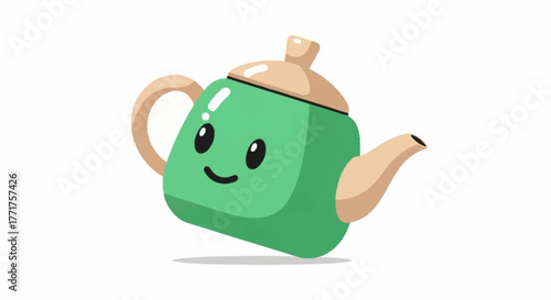 Cheerful cartoon teapot with a smiling face, perfect for adding a touch of whimsy and warmth to your project about tea, drinks, or cute character designs