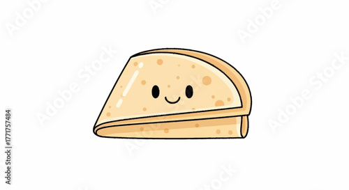 Adorable crepe character with a sweet smile, perfect for breakfast menus, children's books, or food-themed educational materials about delicious treats