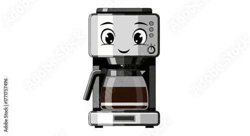 Whimsical coffee maker with a cheerful face, perfect for brightening up mornings and adding a fun touch to kitchen designs and cafe promotions.