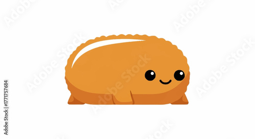 Adorable cartoon empanada character with happy smiling face, perfect for food branding and playful designs