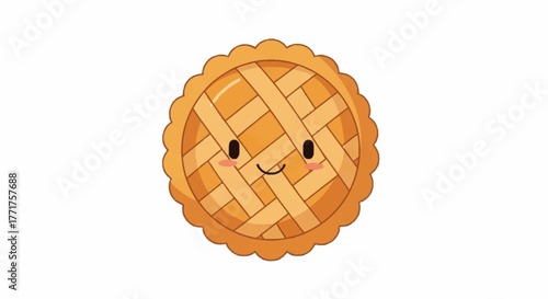 Adorable smiling apple pie character with happy blush cheeks brings sweet joy and delicious charm to any project