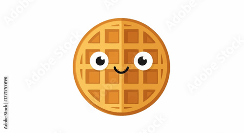 Joyful cartoon waffle with a happy face, perfect for cheerful food branding and kid friendly designs