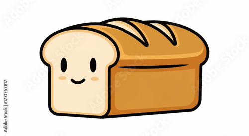 Adorable loaf of bread with a sweet smile brings joy to breakfast, perfect for food blogs, bakeries, and children's books, creating a warm, inviting feel