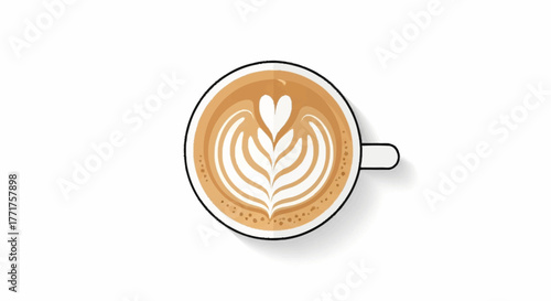 Captivating close-up of a perfectly poured latte art, a beautiful heart and delicate rosetta design crowning creamy coffee, inviting morning indulgence.