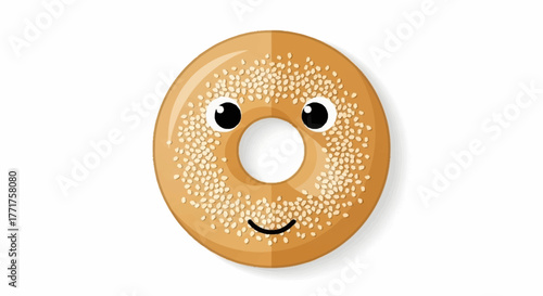 Adorable sesame bagel character with a cheerful smile and big eyes, perfect for fun food branding and children's content