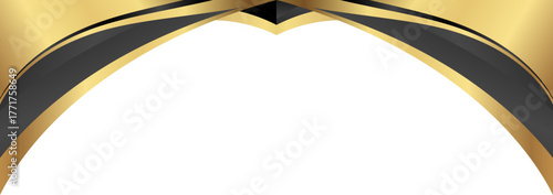 Luxury black and gold foil corner border with elegant metallic dark gold fold edge, smooth curve and ribbon trim for premium packaging, invitations, labels and background designs.