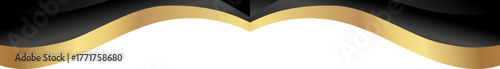 Luxury black and gold foil corner border with elegant metallic satin black border, smooth curve and ribbon trim for premium packaging, invitations, labels and background designs.