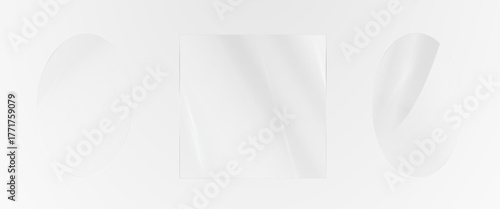 Glass effect, set of mirrors on transparent background, transparent glass showcase, mirror, window. Realistic glossy plate with glare, vector png.	
