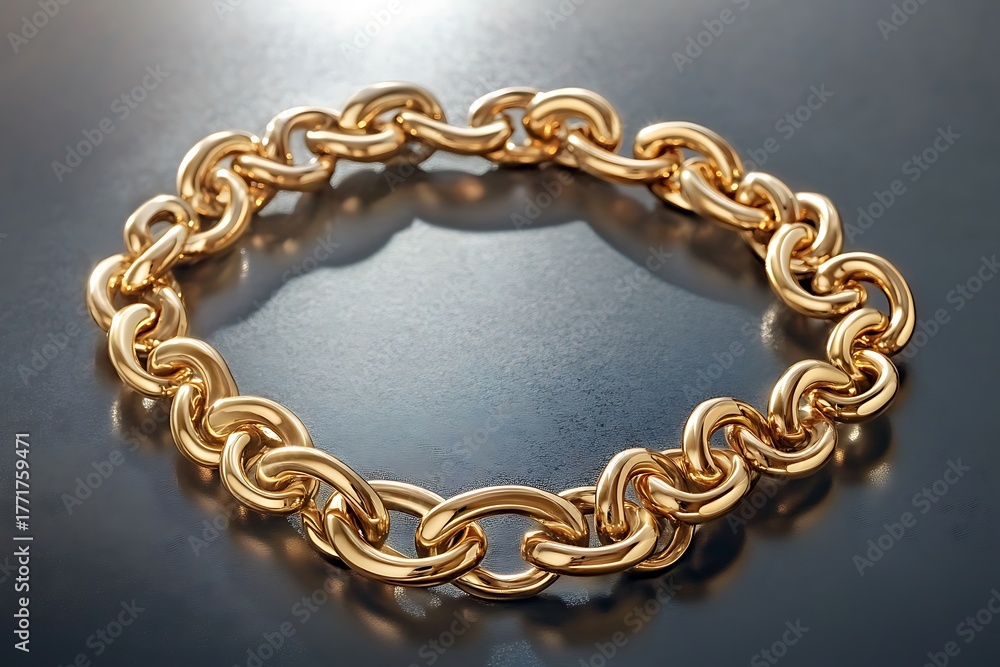 Obraz premium A bold gold chain necklace coiled neatly on marble background.