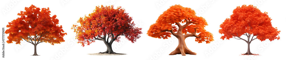 Naklejka premium PNG Vibrant autumn trees illustration, element set on transparent background
