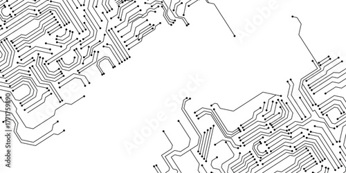 Expansive digital circuit pattern, modern technology background, interconnection and advanced technological infrastructure, abstract circuit board with connected lines and dots