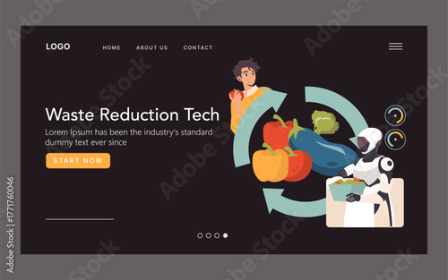 Waste Reduction Tech Vector with Robot and Vegetables