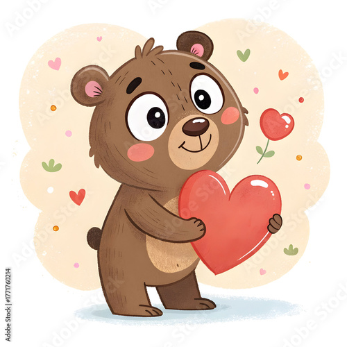cartoon bear holding heart